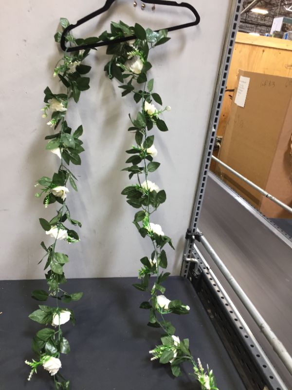 Photo 1 of  2Pack Artificial Rose Vine Fake Flower Garland Silk White Rose Hanging Garland for Wedding Arch Backdrop Table Party Wall Party Room Decor