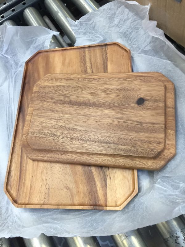 Photo 3 of 2 Pcs Large Wooden Platters Serving Trays Acacia Wood Charcuterie Platter for Food Tray Cheese Serving Board Rectangular Plates Platters Meat Charcuterie Boards Decorative Plates Fruit Tray