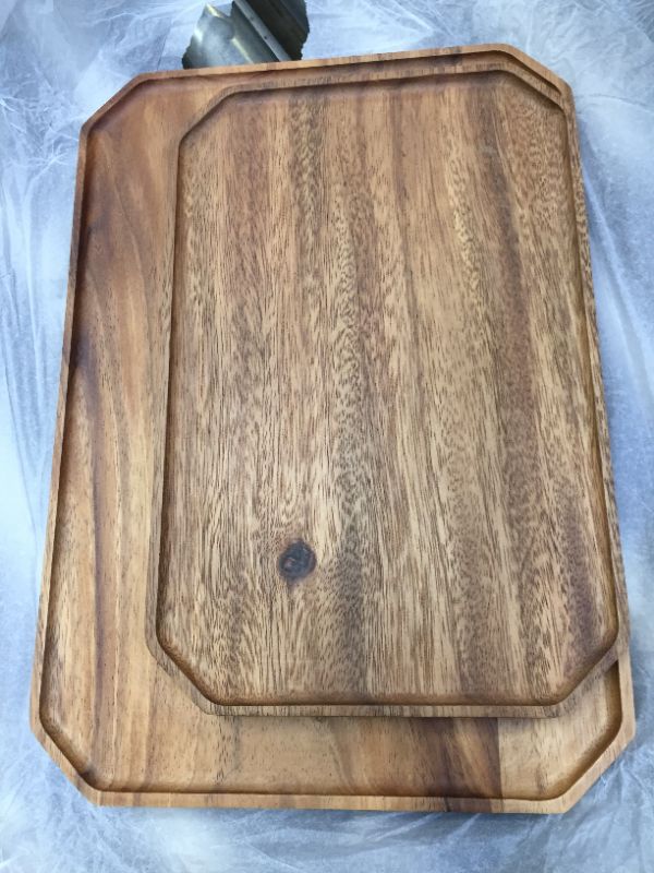 Photo 2 of 2 Pcs Large Wooden Platters Serving Trays Acacia Wood Charcuterie Platter for Food Tray Cheese Serving Board Rectangular Plates Platters Meat Charcuterie Boards Decorative Plates Fruit Tray