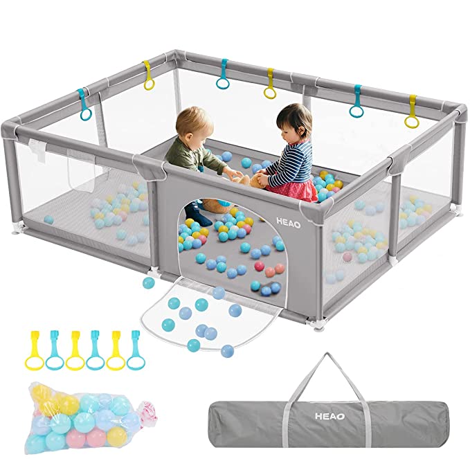 Photo 1 of HEAO Baby Playpen for Toddler, Large Baby Playard 79 "X 59", Sturdy Play Yard with Soft Breathable Mesh, Safety Playpen   -   OPENED BOX USED 