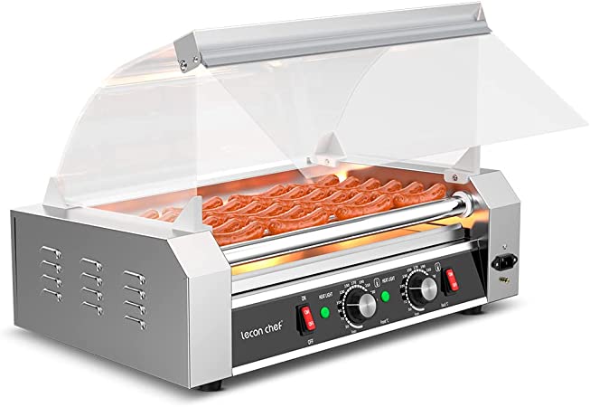 Photo 1 of Leconchef Hot dog roller machine Commercial Grade Stainless Steel Electric 24 Hot Dog 7 Roller Grill Cooker Machine with Detachable Glass Cover?Dust cover and LED Lights, 1200-Watts