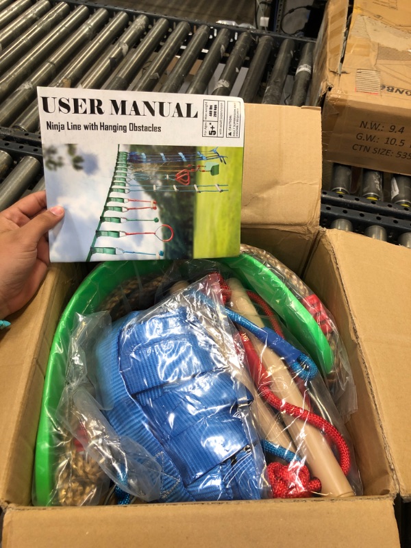 Photo 1 of Perantlb Ninja Warrior Obstacle Course for Kids - Ninja Slackline 52' with 11 Accessories for Kids, Includes Swing, Obstacle Net ,Rope Ladder,Slackline Gymnastic Bar, Become a Ninja Warrior