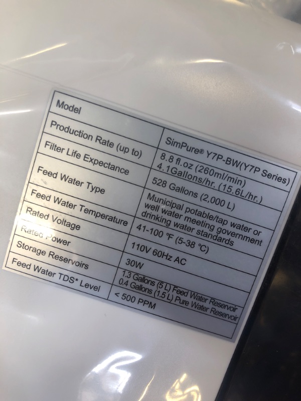 Photo 6 of SimPure Y7P-BW UV Countertop Reverse Osmosis Water Filtration Purification System, 4 Stage RO Water Filter, Bottleless Water Dispenser, 4: 1 Pure to Drain, BPA Free (No Installation Required)