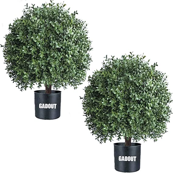 Photo 1 of ??? ??''? Outdoor Artificial Boxwood Ball Topiary Bushes Potted Plants,16 inches Wide Artificial Potted Shrubs for Indoor Outdoor Home Garden