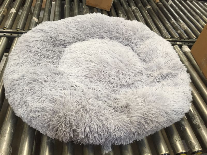Photo 3 of  Plush Faux Fur Donut Pet Cuddler, Shaggy Round Comfortable Bed for Dogs, 36" x 36", Gray