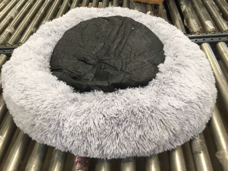 Photo 2 of  Plush Faux Fur Donut Pet Cuddler, Shaggy Round Comfortable Bed for Dogs, 36" x 36", Gray