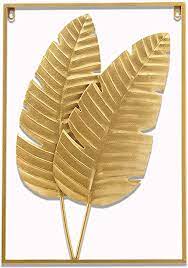 Photo 1 of YZDTECH Large Gold Metal Wall Decor, 24" X 16" Gold Metal Leaf Wall Hanging Decor with Frame, Golden Metal Wall Art Sculpture for Living Room, Office, Hotel