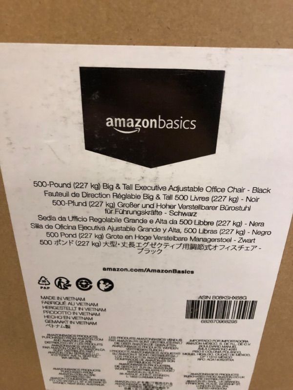 Photo 2 of Amazon Basics Big & Tall Adjustable Executive Office Chair - 500-Pound Capacity, Black Faux Leather
NEW - FACTORY SEALED