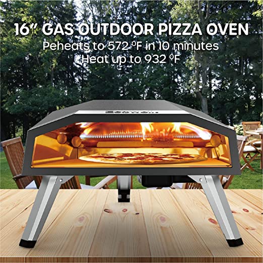 Photo 1 of ECOWELL EPO160 Outdoor Oven-16 Gas, Propane Ovens for Outside with Pizza Stone/Peel/Cutter, Infrared Thermometer and Portable Waterproof Cover, Black