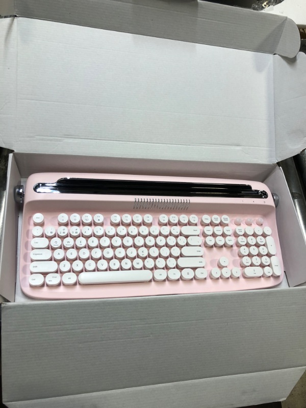 Photo 2 of YUNZII ACTTO B503 Wireless Typewriter Keyboard, Retro Bluetooth Keyboard with Integrated Stand for Multi-Device (B503, Baby Pink) B503 Baby Pink