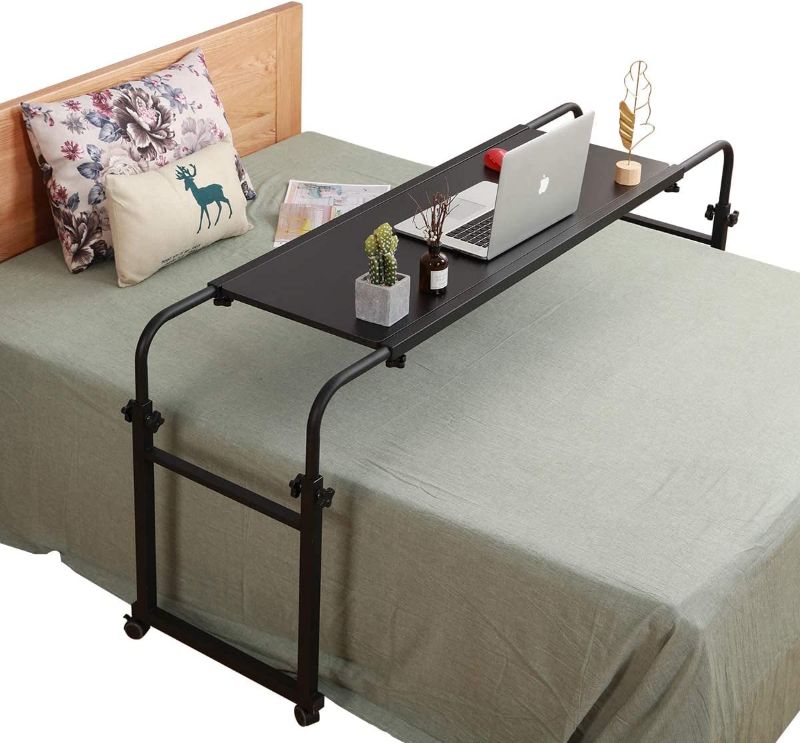 Photo 1 of Overbed Table with Wheels Overbed Desk Over Bed Desk King Queen Bed Table Overbed Laptop Table Over Bed Table with Wheels(Black)
