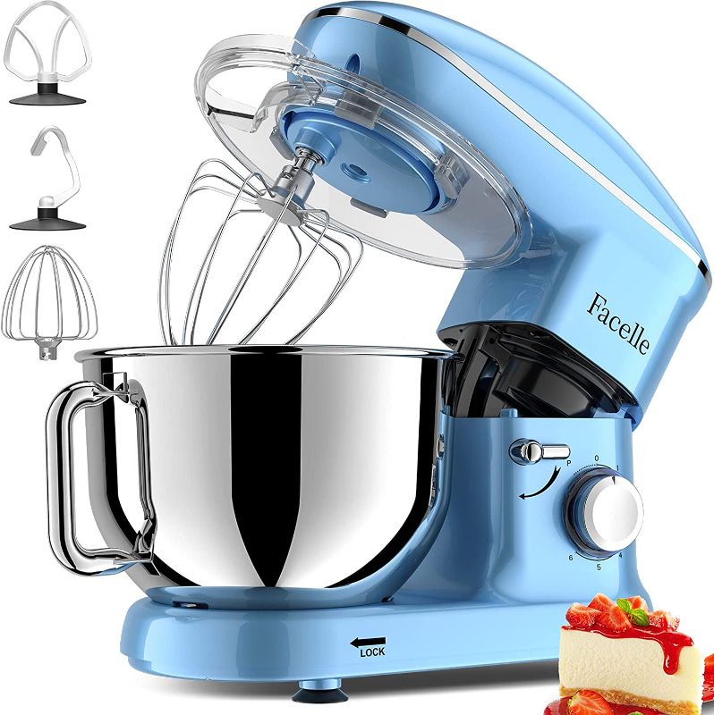 Photo 1 of Stand Mixer, Facelle 660W Household Kitchen Standing Mixer Dough Mixer with 6-Speed Tilt-Head Food Mixer Cake Mixer-Dough Hook/Whisk/Beater for Baking,Cakes,Cookie(Blue)
