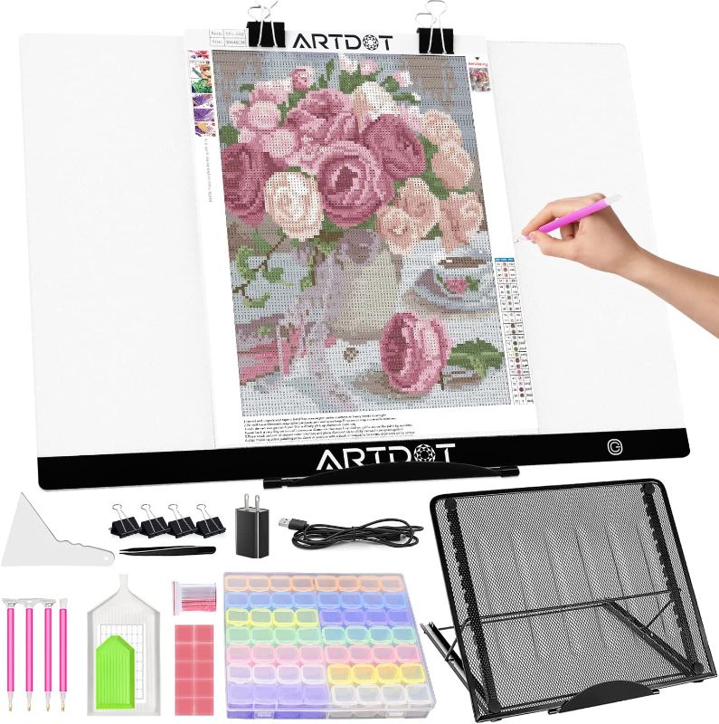 Photo 1 of ARTDOT A2 LED Light Pad for Diamond Painting USB Powered Light Board Kit, Adjustable Brightness with 12 Angles Stand and Clips
