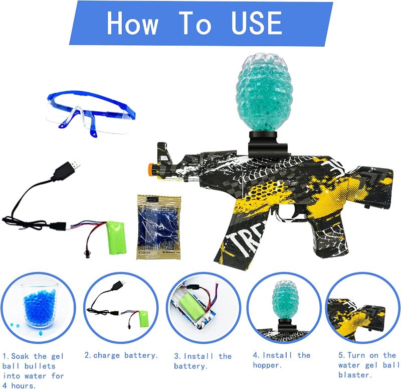 Photo 1 of Oashot Electric Gel Water Ball Blaster Toy for Outdoor Activities Shooting Team Game, with 25,000 Gel Ball Beads - Eco-Friendly Gel Bullets,Toy for Adult, Ages 14+ (Yellow)
