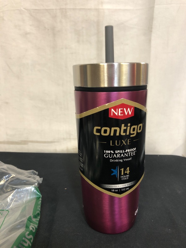 Photo 2 of Contigo Luxe Stainless Steel Tumbler with Spill-Proof Lid and Straw | Insulated Travel Tumbler with No-Spill Straw, 18 oz, Passion Fruit
