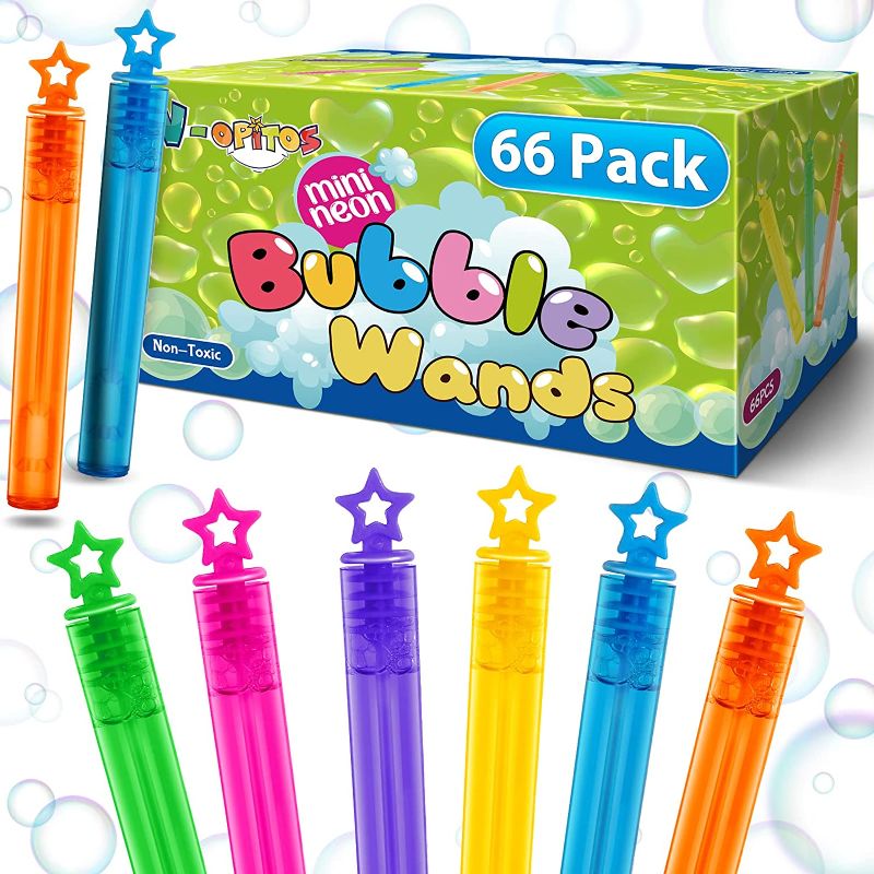 Photo 1 of 66 Pcs Mini Bubble Wands, Bubbles Party Favors for Kids in 6 Colors, Themed Birthday, Christmas, New Year, Valentine, Carnival, School Classroom Prizes for Boys & Girls, Ideal Goodies Bags Stuffers
