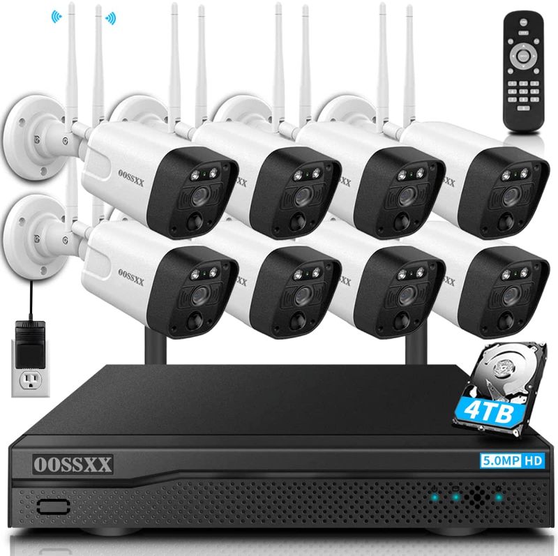 Photo 1 of {5.0MP & PIR Detection} 2-Way Audio, Dual Antennas Security Wireless Camera System 3K 5.0MP 1944P Wireless Surveillance Monitor NVR Kits with 4TB Hard Drive, 8Pcs Outdoor WiFi Security Cameras
