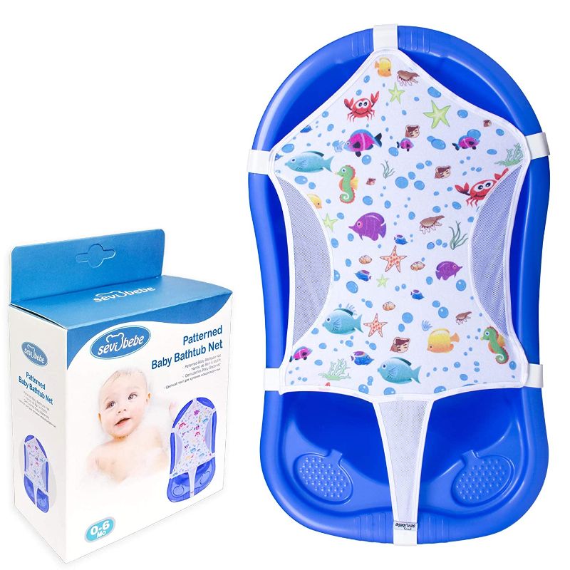 Photo 1 of Baby Bath Seat Support Net, Patterned Bath Net with Six Safety Support Corner, Bathtub Shower Mesh, Premium Quality Bath Sling for Newborns, Size: 35” x 21” (Bathtub is not Included)
