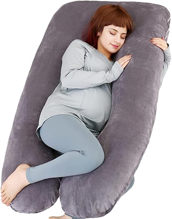 Photo 1 of  U Shaped Pregnancy Pillow, Maternity Full Body Pillow for Back, Legs and Belly Support, Sleeping Pillow for Pregnant Women and Side Sleepers with Removable Cover (Grey)