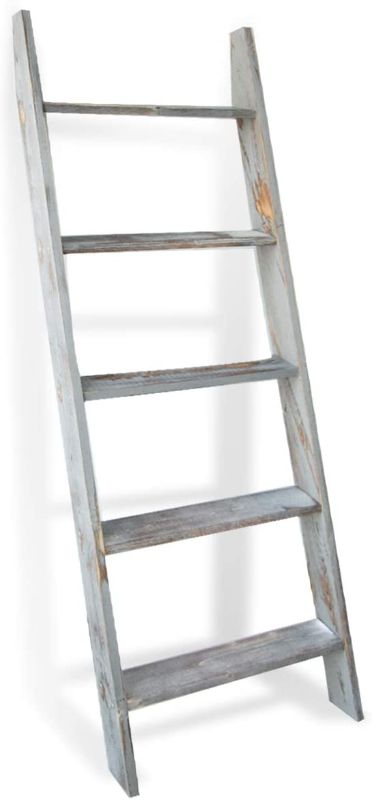 Photo 1 of Honest Blanket Ladder Wooden Decorative, Rustic Blanket Ladder,Farmhouse Blanket Holder Rack, Wall Leaning Ladders, Ladder Shelf Stand,Grey
