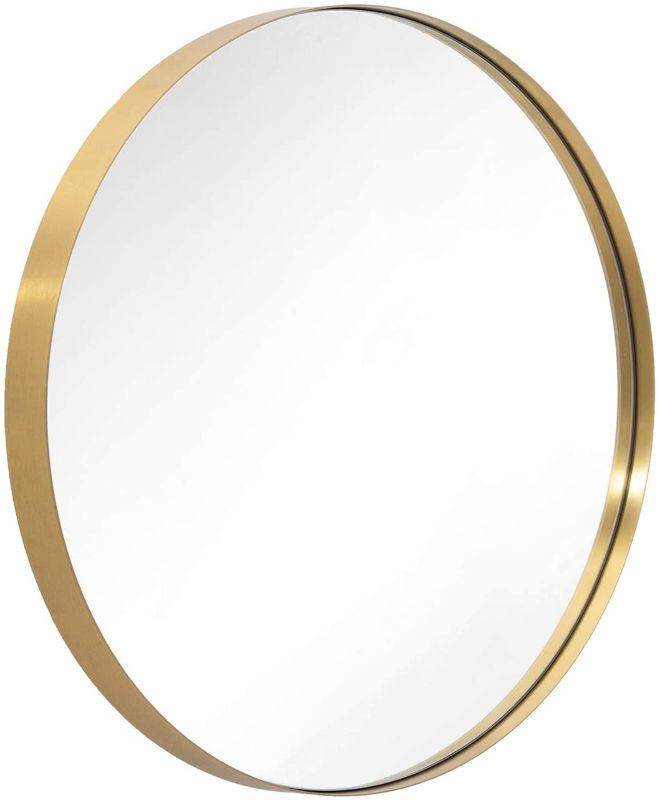 Photo 1 of ANDY STAR Round Gold Mirror, 30'' Brass Mirror with Brushed Gold Frame, Wall Mounted Stainless Steel Metal Frame Round Mirror for Bathroom, Living Room, Bedroom
