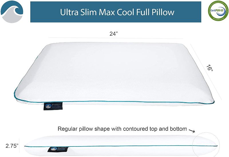 Photo 1 of Bluewave Bedding Ultra Slim CarbonBlue Max Cool Gel Memory Foam Pillow for Stomach and Back Sleepers - Thin, Flat Design with Advanced Cooling (2.75-Inch Height, Standard Size)
