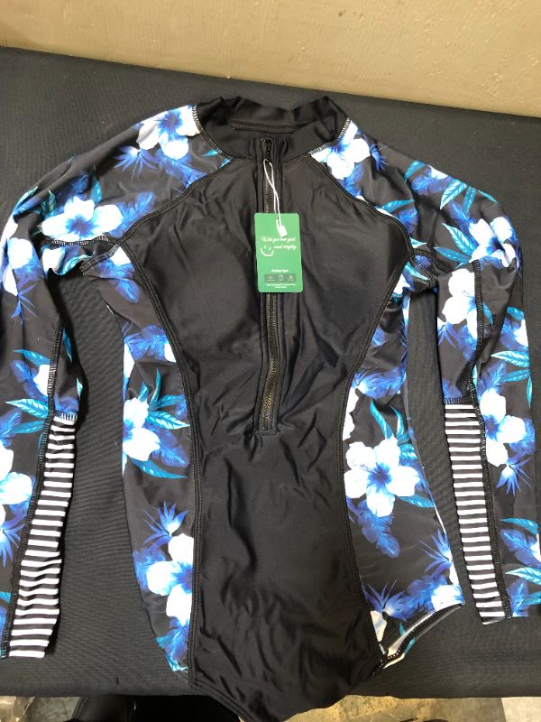 Photo 1 of womens long-sleeved swimwear color black and blue size small