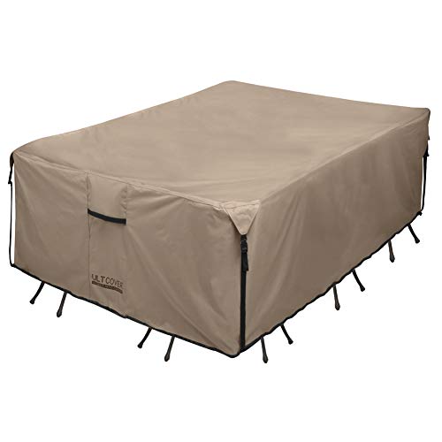 Photo 1 of ULTCOVER Rectangular Patio Heavy Duty Table Cover - 600D Tough Canvas Waterproof Outdoor Dining Table Chair Set Cover Size 88L x 62W x 28H inch