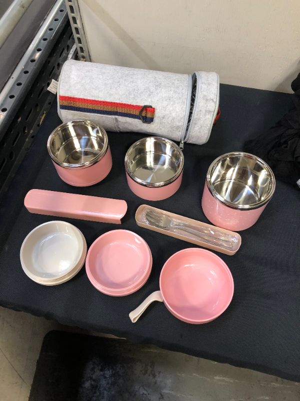 Photo 1 of 3 pc pink thermal comes with utensils 