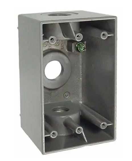 Photo 1 of 1-Gang Gray Weatherproof Box with Three 1/2 in. Threaded Outlets
(factory sealed)