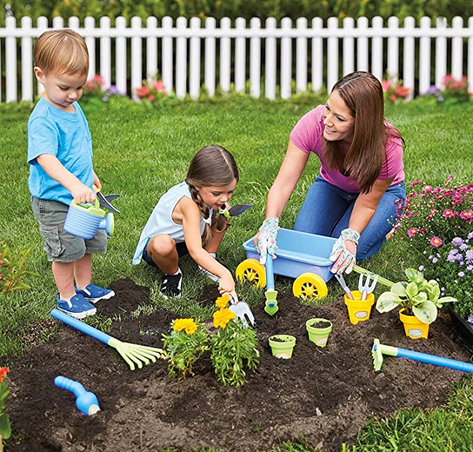 Photo 2 of Liberty Imports My First Garden Wagon and Tools Toy Set Kids with 8 Gardening Tools, 4 Pots, Water Pail and Spray