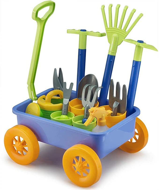 Photo 1 of Liberty Imports My First Garden Wagon and Tools Toy Set Kids with 8 Gardening Tools, 4 Pots, Water Pail and Spray