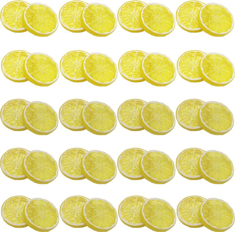 Photo 1 of 30PCS Simulation Lemon Slices Plastic Fake Artificial Fruit Mini Small Model Party Kitchen Wedding Decoration Slices Lifelike Decorative Fake Fruit(Yellow)