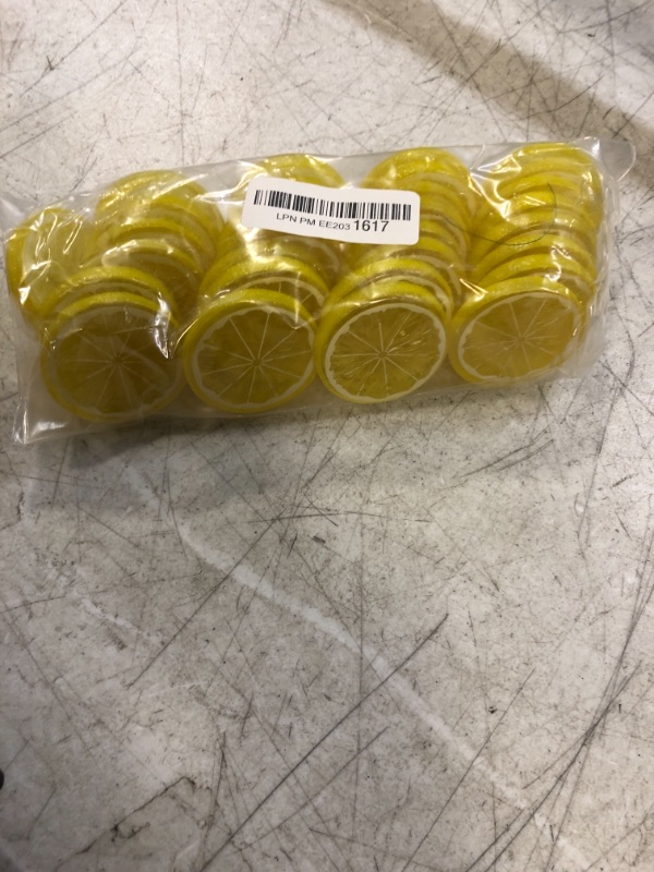 Photo 2 of 30PCS Simulation Lemon Slices Plastic Fake Artificial Fruit Mini Small Model Party Kitchen Wedding Decoration Slices Lifelike Decorative Fake Fruit(Yellow)