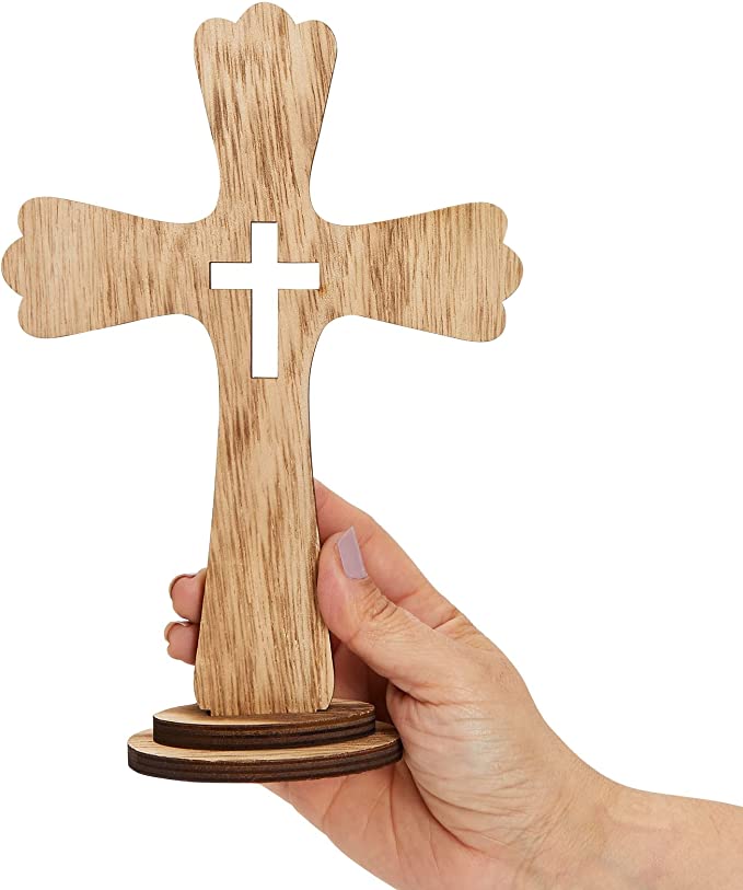Photo 1 of 2Pack Catholic Wooden Cross Baptism Centerpieces for Tables, Communion, Home Decor (6 x 9 in)