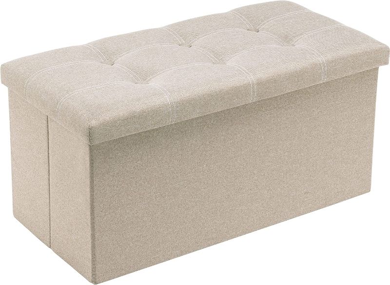 Photo 1 of Youdesure Folding Storage Ottoman Bench, Footrest Couch for Living Room, 30 inch Storage Bench with Padded Seat for Bedroom Hallway, Holds up to 350lbs, Linen Fabric Beige
