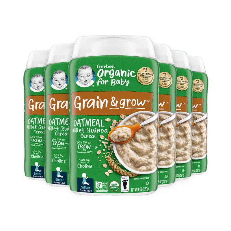 Photo 1 of Gerber Baby Cereal Organic 2nd Foods, Grain & Grow, Oatmeal Millet Quinoa, 8 Ounce (Pack of 6) 2 PACK exp 30/Jun/2022