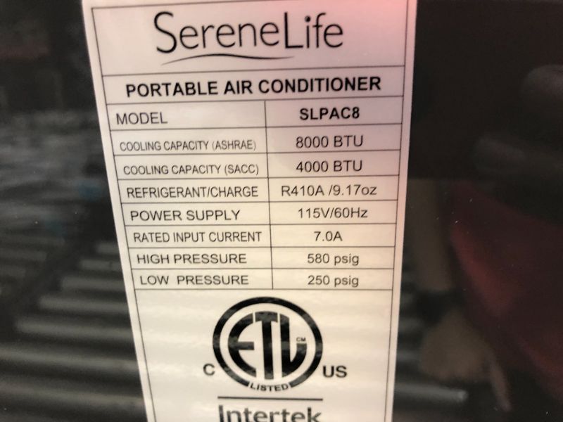 Photo 5 of SereneLife SLPAC8 Portable Air Conditioner Compact Home AC Cooling Unit with Built-in Dehumidifier & Fan Modes, Quiet Operation, Includes Window Mount Kit, 8,000 BTU, White
