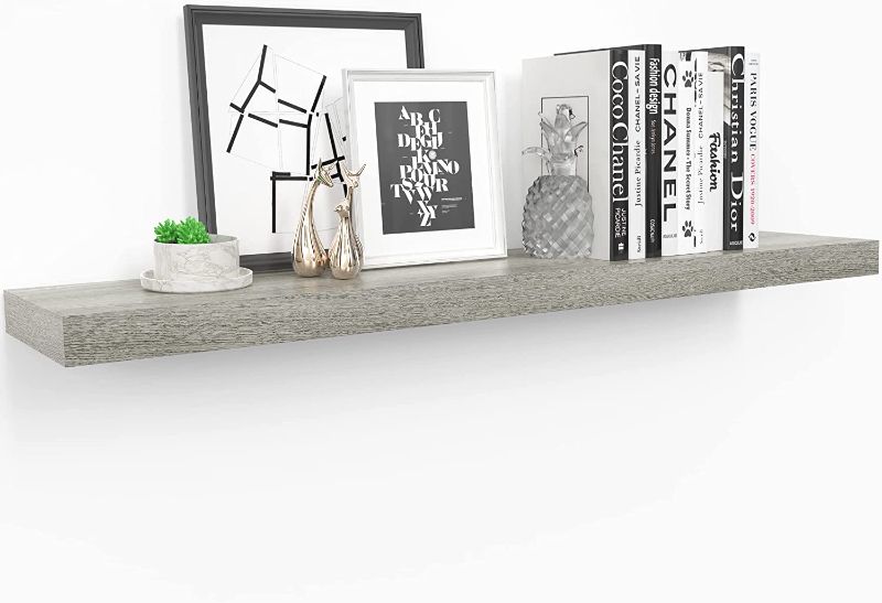 Photo 1 of Ballucci Floating Shelf Extra Wide, 35.5" L Wood Wall Mounted Ledge with Invisible Bracket for Living Room, Bedroom, Bathroom, Kitchen, Nursery, 8" Deep - Gray Oak
