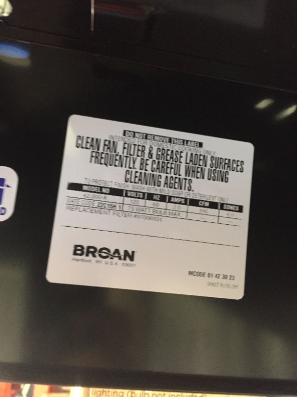 Photo 2 of Broan-NuTone 423023 Insert with Light, Exhaust Fan Cabinet Range Hood, 30-Inch, Black
