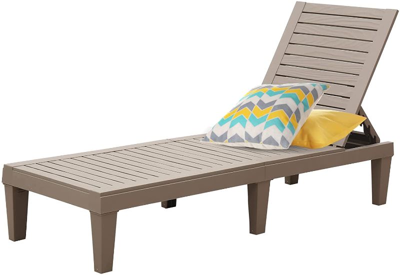 Photo 1 of 74'' Long Outdoor Patio Chaise Lounge Chair, Pool Reclining Single Chaise with 5 Positions Adjustable Backrest, Resin Recliner Chair for Beach, Poolside
