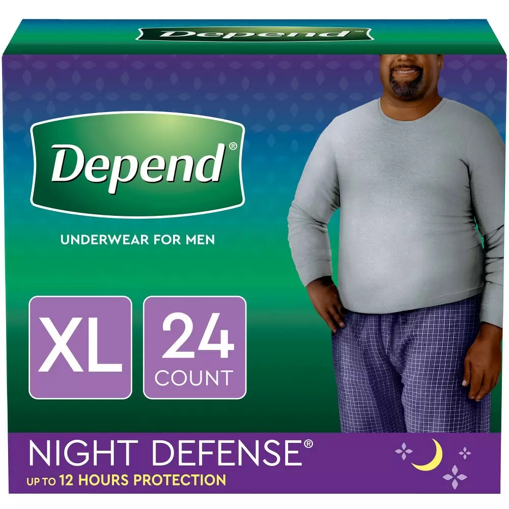 Photo 1 of Depend Night Defense Men's Overnight Adult Incontinence Underwear, XL, 12 Count
