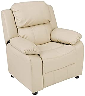 Photo 1 of Amazon Basics Faux Leather Kids/Youth Recliner With Armrest Storage, 3+ Age Group, Beige (Pack Of1) (B07TPMXMBF)