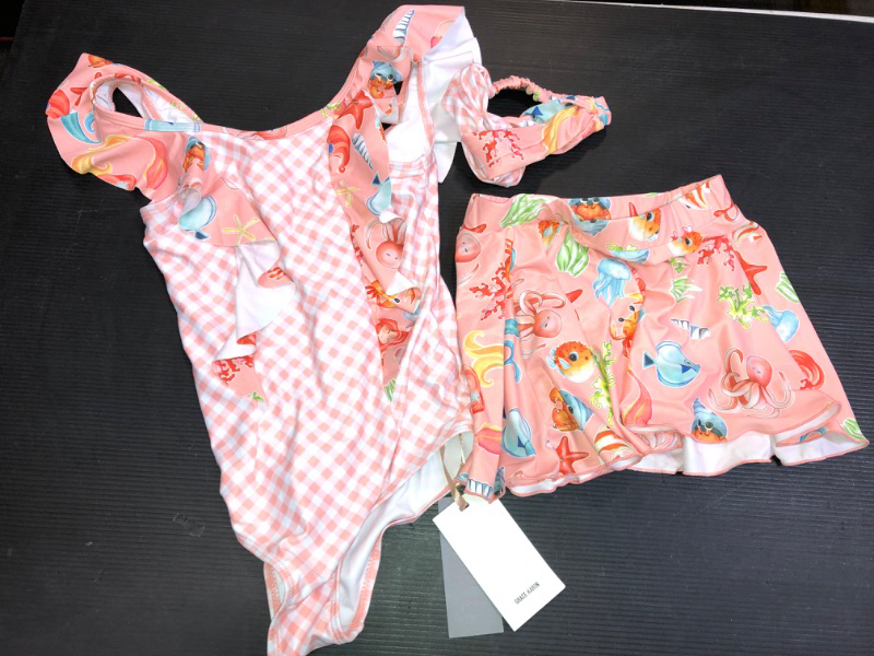 Photo 1 of GIRLS 3 PIECE BATHING SUIT , SWIMWEAR , SUMMER CLOTHES , SIZE 7 YEARS 