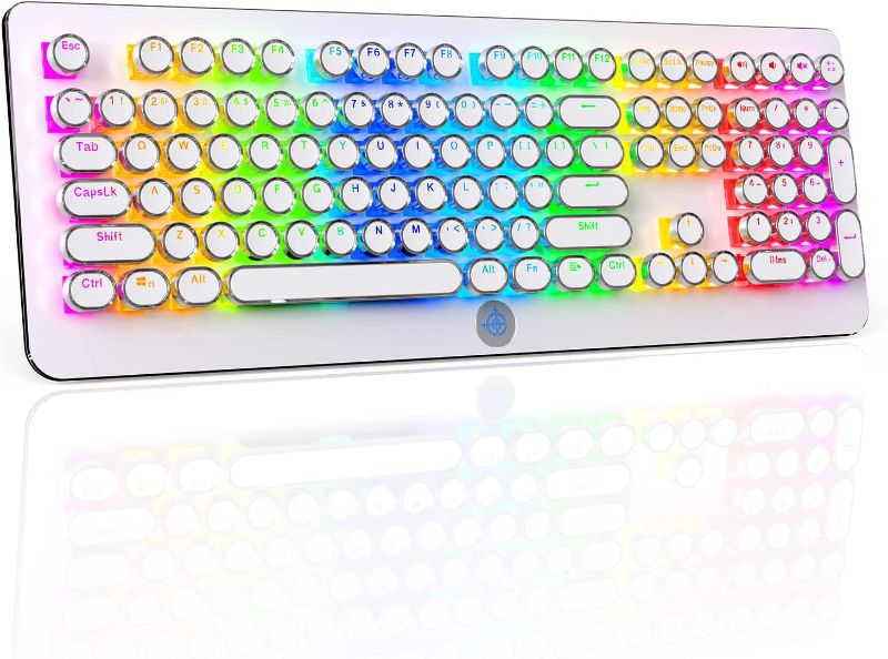 Photo 1 of STOGA Retro Mechanical Keyboard, Typewriter Keyboard, RGB Gaming Keyboard with RGB Backlit, Wired White Keyboard with Round Keycaps and Multimedia Keys for Gaming/Office