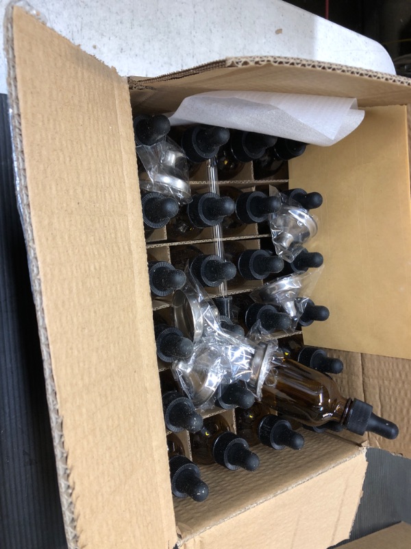 Photo 2 of 24 Pcs 2 oz Dark Amber Dropper Bottles with 6 Small Funnels & 1 Long Glass Dropper & 24 Labels - 60ml Glass Tincture Bottles with Eye Droppers for Essential Oils, Perfume, Hair / Body Oils, Liquids