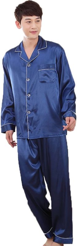 Photo 1 of ZUEVI Men's Stain Pajamas set Classic Silk like Sleepwear Set Button-Down Loungwear Pj Sets SIZE MEDIUM 