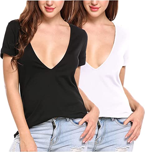 Photo 1 of Beyove Women's Deep V T-Shirt Summer Short Sleeve Loose Casual Top SIZE MEDIUM 