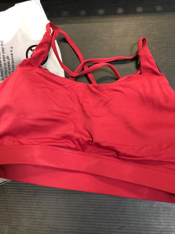 Photo 2 of RUNNING GIRL Strappy Sports Bra for Women, Sexy Crisscross Back Medium Support Yoga Bra with Removable Cups Small Winedred