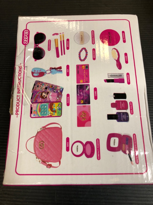 Photo 2 of Girl Purse with Play Makeup Kit, Little Kids Pretend Make Up Handbags with Pink Cosmetics Accessories, My First Purse Toys for Toddler Princess Gift Age 3 4 5 6 7 8 Year Old